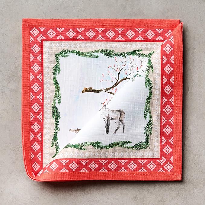 Maison d' Hermine Cloth Napkins Set of 4 100% Cotton for Thanksgiving Christmas Decorations Everyday Reusable Square Fall Napkins Cloth Washable Dinner Party (Rural Christmas, 20"x20")