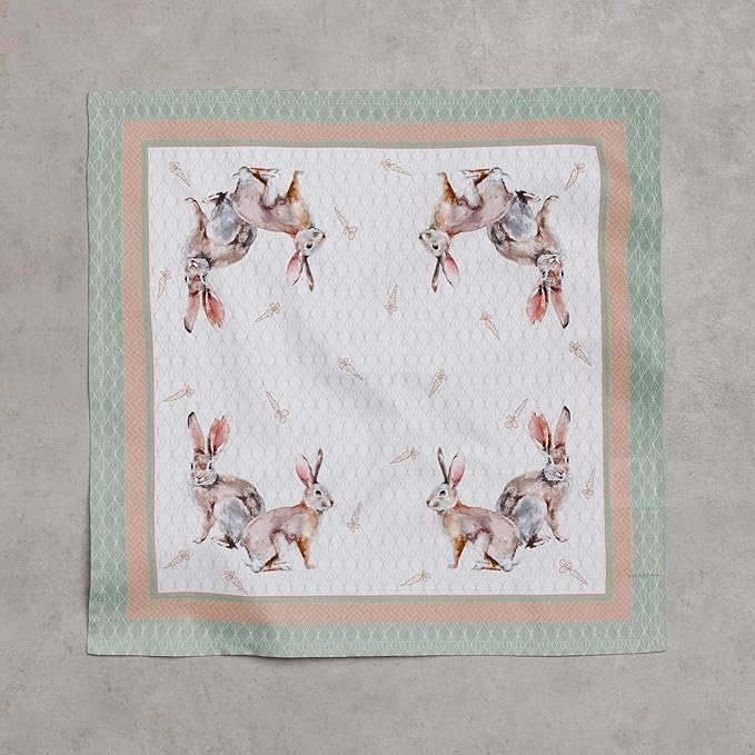 Maison d' Hermine 100% Cotton Cloth Napkins Set of 4 Everyday Reusable Square Napkins Cloth Washable Dinner Party Wedding Restaurant Hotel Kitchen Spring Summer (Rabbits At Dawn, 18" x 18")