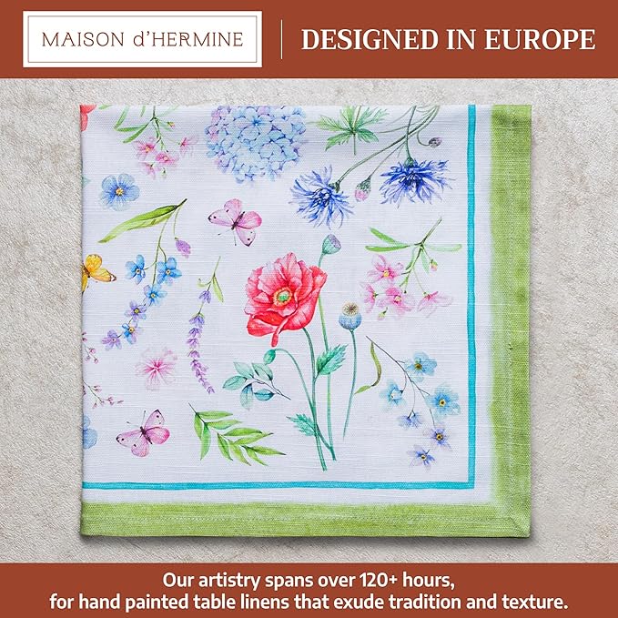 Maison d' Hermine 100% Cotton Cloth Napkins Set of 4 Everyday Reusable Square Napkins Cloth Washable Dinner Party Wedding Restaurant Hotel Kitchen Spring Summer (Just Floral, 20" x 20")