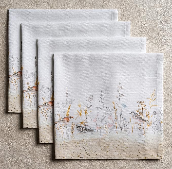 Maison d' Hermine 100% Cotton Cloth Napkins Set of 4 Everyday Reusable Square Napkins Cloth Washable Dinner Party Wedding Restaurant Hotel Kitchen Spring Summer (Meadow Florals - Beige, 20" x 20")