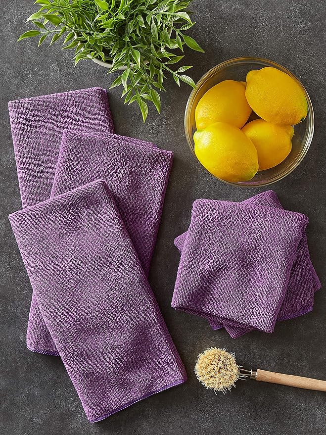 DII Cleaning Collection Microfiber Set, Dishtowel, 16x24, Eggplant, 6 Piece
