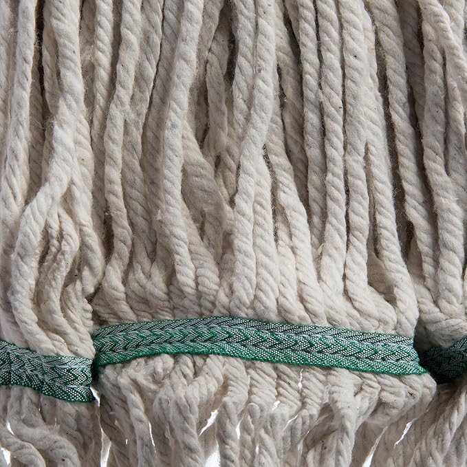 SPARTA 369551B00 Cotton Mop Head, Loop-Ended, 5 Inch Color-Coded Green Headhand for Organized Cleaning, Medium - 36 Inches Long, White with Green Band, (Pack of 12)