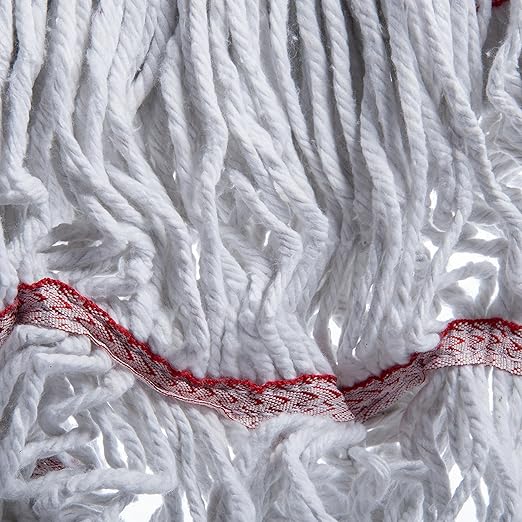 SPARTA Flo-Pac Cotton Mop Head, Loop-Ended, Wide Band with 5" Red Band for Organized Cleaning, Large, White, (Pack of 12)