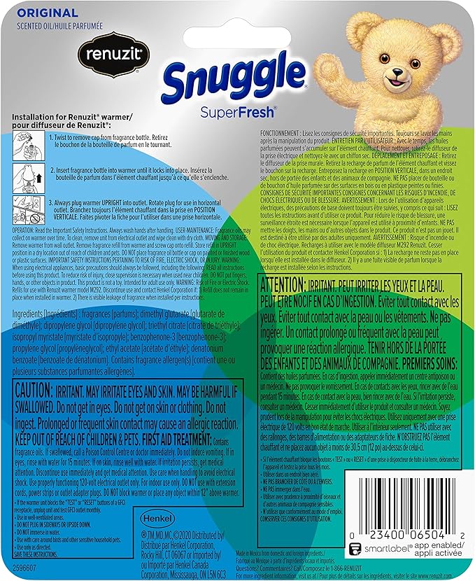 Renuzit Snuggle Scented Oil Refill for Plugin Air Fresheners, SuperFresh Original, 2 Count