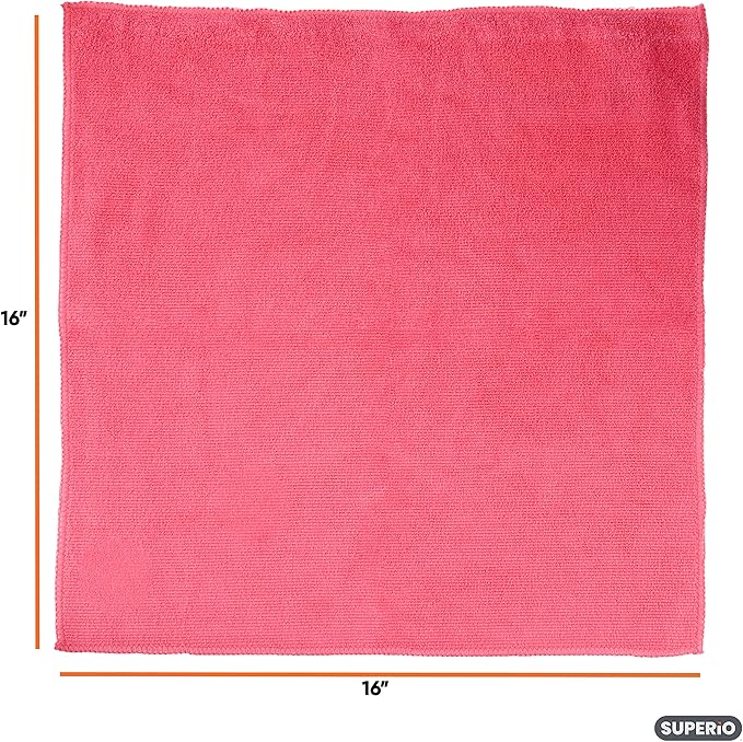 Superio Pink Microfiber Cleaning Cloth for Cars, Kitchen, Bathroom 16x16 Miracle Cloth, Lint Free Rags for Cleaning House, Washable Reusable, No Detergents Needed, Scratch & Streak Free, 2 Pack