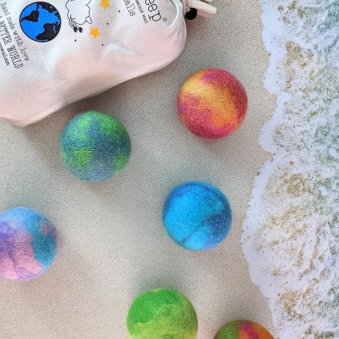 Friendsheep Wool Dryer Balls, Organic Reusable Fabric Softener Alternative for Laundry, Handmade, Fair Trade, Hypoallergenic, Eco-Friendly, Plastic-Free (6 Pack XL - Galxy Tie Dye)
