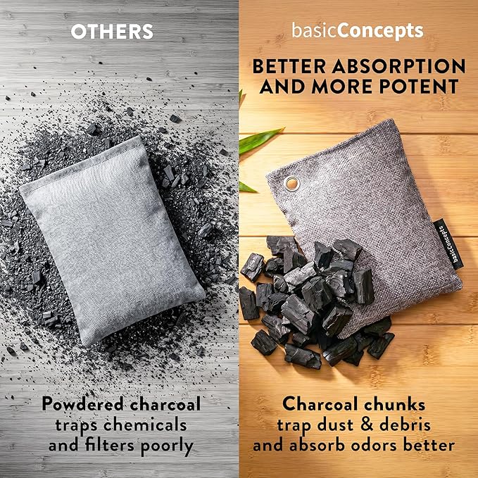 Charcoal Odor Absorber for Strong Odor (Large, 12 Pack, 100g each), Perfect for Smelly Shoes, Bamboo Charcoal Air Purifying Bag, Activated Charcoal Odor Absorber for Closet, Shoe, Car, Odor Deodorizer