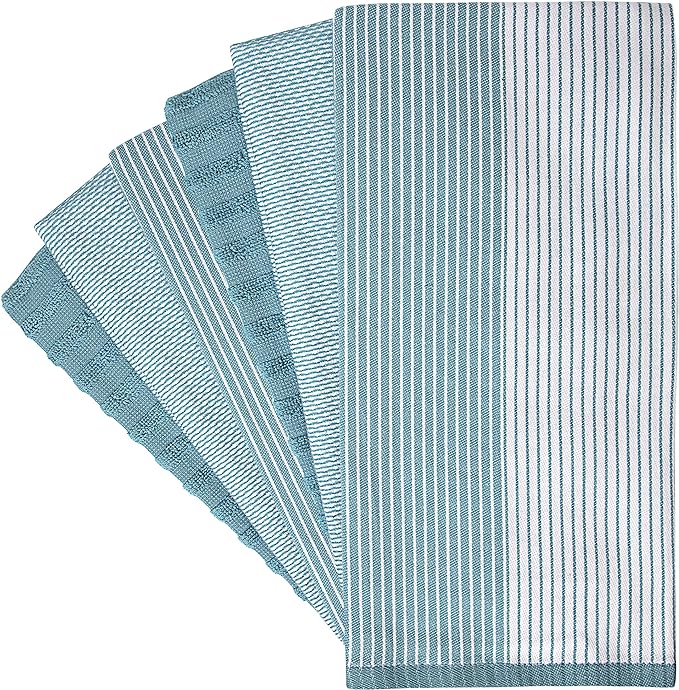 Premium Kitchen Towels (20”x 28”, 6 Pack) | Large Cotton Dish Towels | Flat & Terry Highly Absorbent Kitchen Linen Set with Hanging Loop | Aqua
