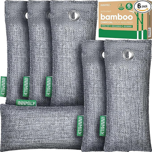 Innmily Activated Charcoal Odor Absorber, Odor Eliminator for Strong Odor,Bamboo Charcoal Air Purifying Bags for Shoe Home Car Closet Pet, Sneaker Deodorizer, Smoke Room Deodorizer(6 x 50g)