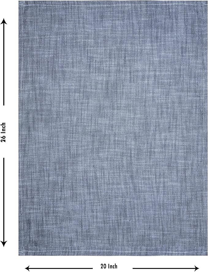 Chambray Kitchen Towels or Tea Towels with Hanging Loop |100% Cotton| 20" X 26" | Set of 4 | Super Absorbent, Quick Drying, Hand Towels for Modern Kitchen Décor | Blue
