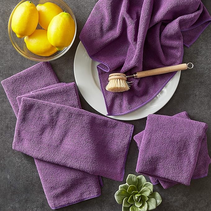 DII Cleaning Collection Microfiber Set, Dishtowel, 16x24, Eggplant, 6 Piece