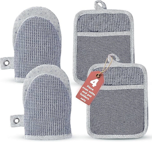 Casa Platino Silicone Oven Mitts & Potholders, 4-Piece – Pot Holders for BBQ & Baking, Oven Mitt for Kitchen & Microwave – Heat Resistant Up to 500°F, Durable & Flexible – Indigo