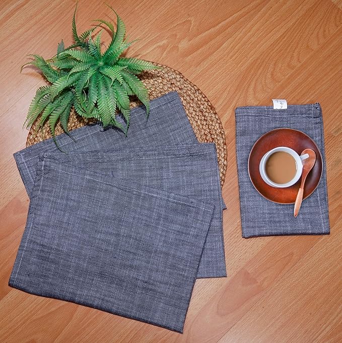 Chambray Kitchen Towels or Tea Towels with Hanging Loop |100% Cotton| 20" X 26" | Set of 4 | Super Absorbent, Quick Drying, Hand Towels for Modern Kitchen Décor | Blue
