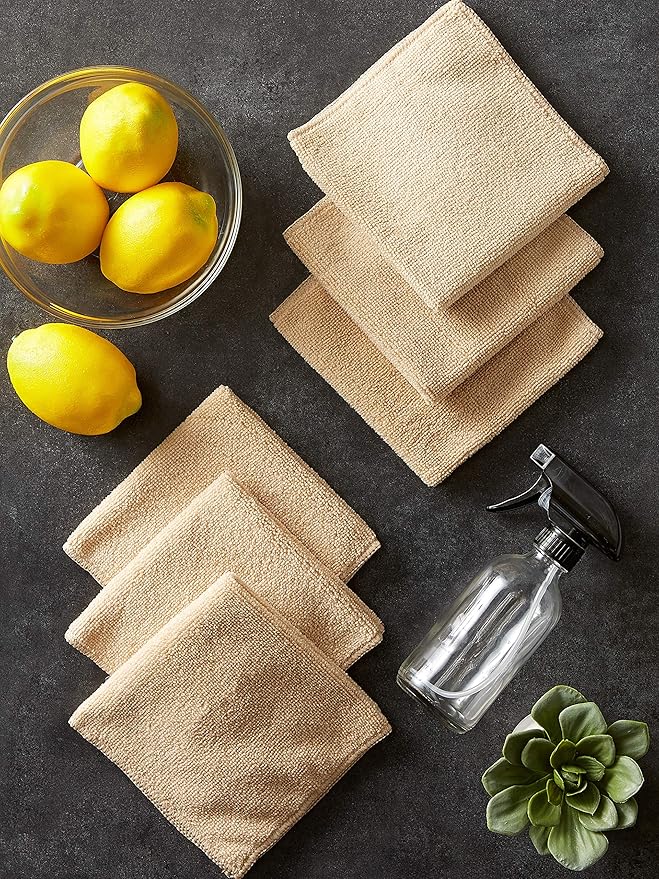 DII Cleaning Collection Soft Highly Absorbent Microfiber, Dishcloth Set, 12x12, Taupe, 6 Piece