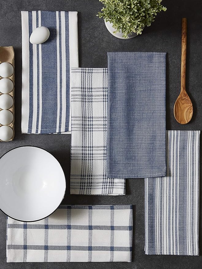 DII Assorted Woven, Kitchen Dishtowel Set, 18x28, Stone Blue, 5 Piece