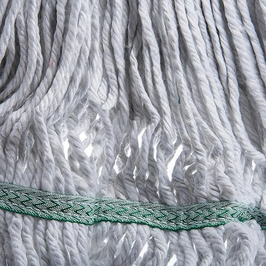 SPARTA Flo-Pac Cotton Mop Head, Loop-Ended, Wide Band with 5" Green Band for Organized Cleaning, Medium, White, (Pack of 12)